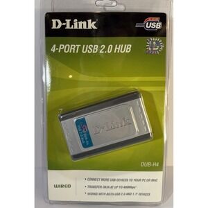 D-Link 4 Port High Speed USB 2.0 Hub External Hub Dub-H4 w/ AC Adapter